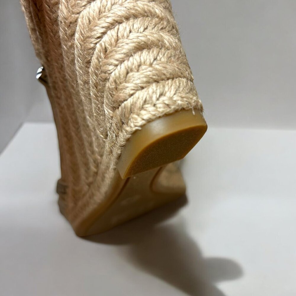 Tory Burch White Beige Logo Ribbon Wedge Espadrille Platform Sandals Heels Sz 9 - Picture 7 of 8